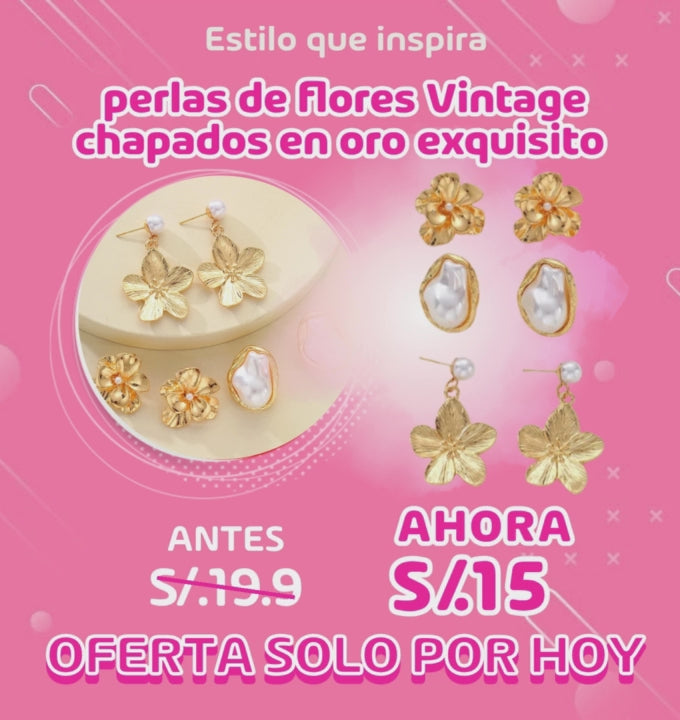 Juego de 6 uds de pendientes de perlas de flores Vintage chapados en oro exquisito